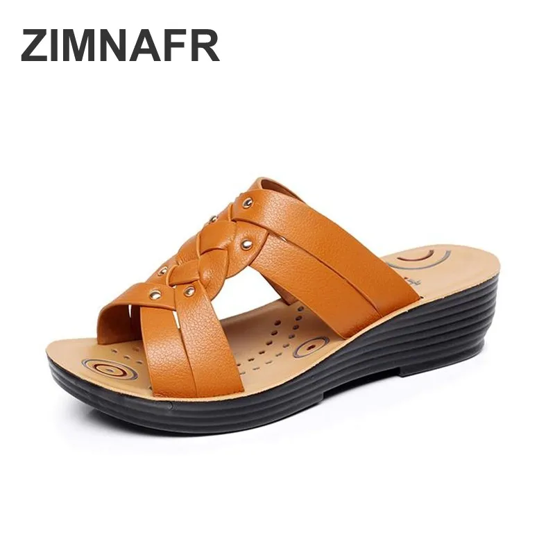

ZIMNAFR Mother's Slippers New Flat Middle-aged Women SANDALS Fashion Wear Soft-soled Skidless slippers Summer SHOES PLUS SIZE 41