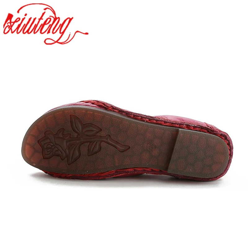 Women Loafers Xiuteng Genuine Leather Women Shoes Casual Flower Single Flat Round Toe Style Boat Shoes Soft Comfortable Women Flats