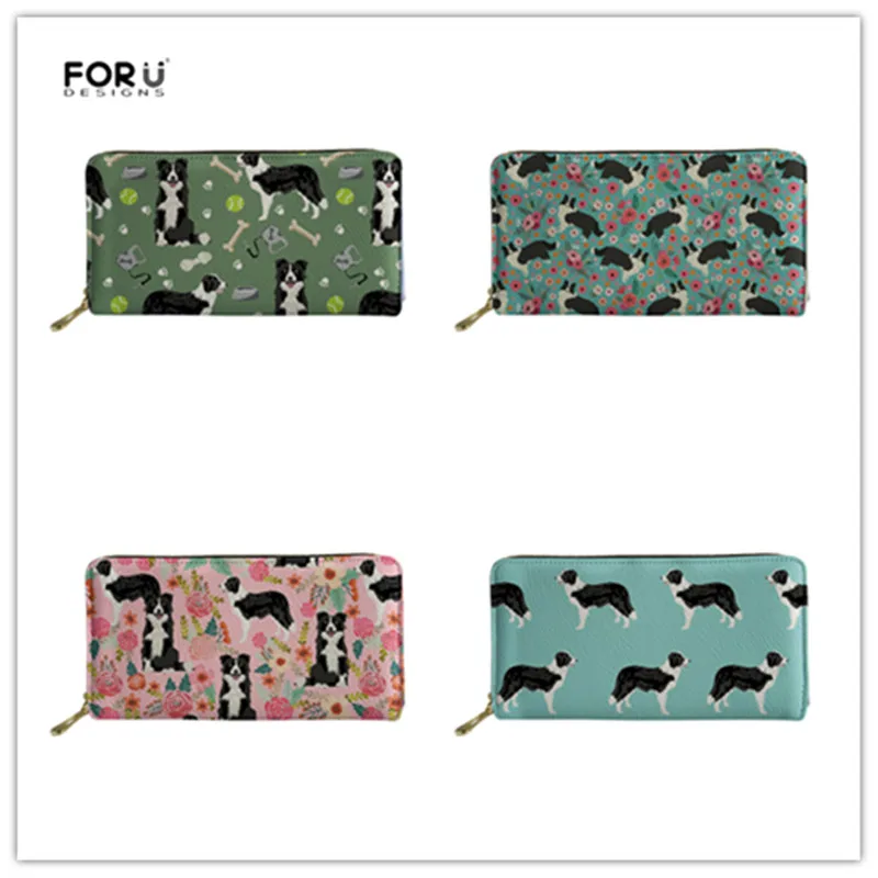 

FORUDESIGNS Wallets Women Cute Coin Pocket Border Collie Printing Long PU Purse Female Fashion Money Cash Holder for Girls Pouch