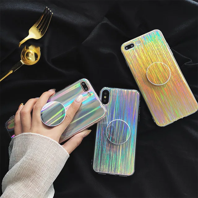

For iphone X 7 7Plus 6 6s 6Plus 6splus 8 8plus Bling laser phone case Expanding Stand holder design soft TPU case