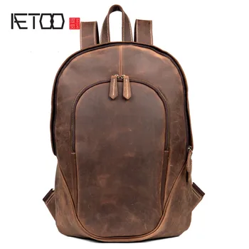 

AETOO New retro art leather backpack male casual leather backpack female travel computer bag
