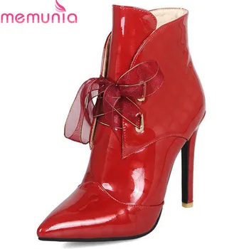 

MEMUNIA 2020 hot sale pointed toe ankle boots for women lace up sexy thin high heels boots fashion autumn boots shoes woman