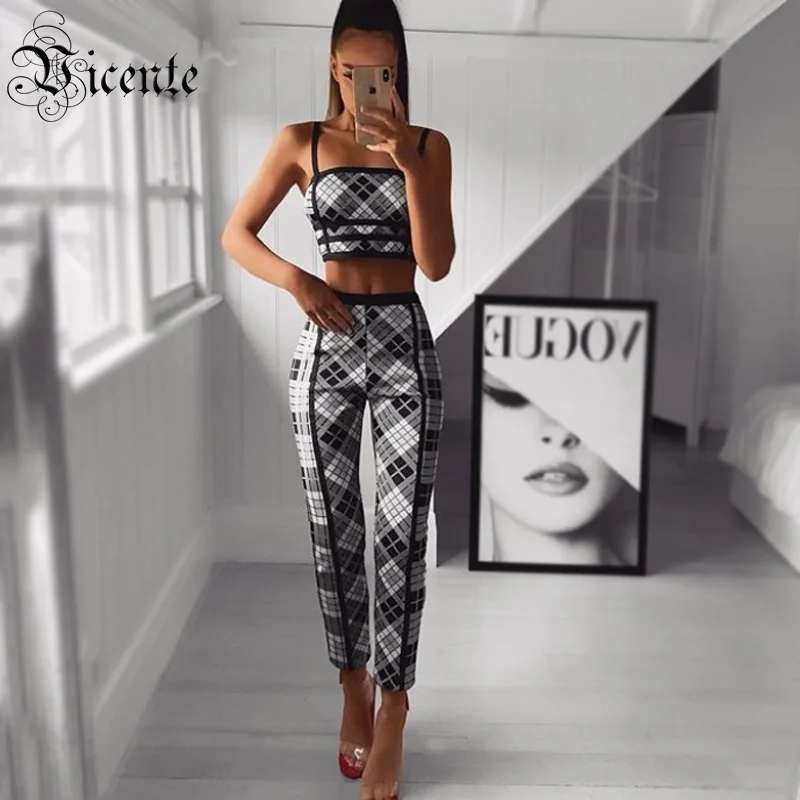 

Vicente 2019 New Trendy Geometric Sexy Spagehtti Strap Design Party Club Two Pieces Bandage Pants Suit