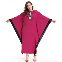 WHZHM осень плюс Размеры 3XL 4XL халат мусульманское длинное Для женщин полный рукав "летучая мышь" лоскутное женский халат пляж Винтаж Бисер