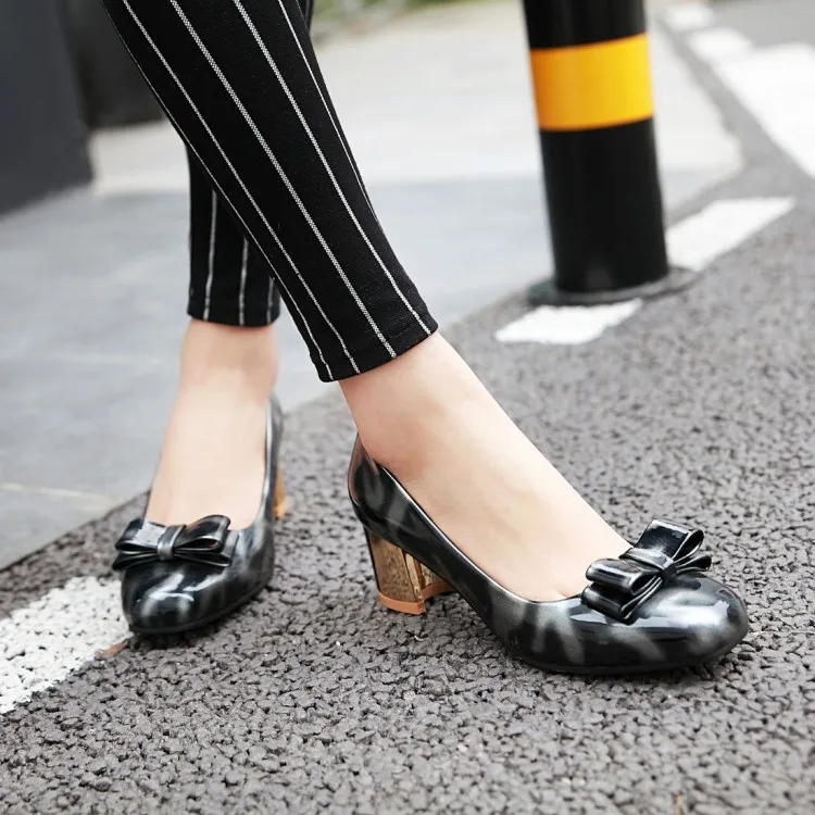 

Big Size 11 12 13 14 ladies high heels women shoes woman pumps Sweet straps of butterfly-knotted single shoes with thick heels