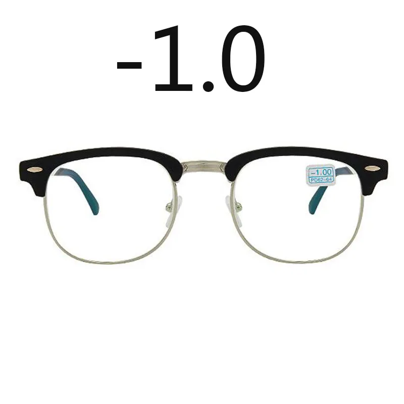0,5-1-1,5-2-2,5-3-3,5-4 заклепки очки для близорукости с градусом женские мужские короткие-очки для коррекции зрения черная оправа зеленая пленка с покрытием - Цвет оправы: matte silver -1.0