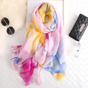 

Rainbow Color Scarf Women Silk Shawls Wraps Wrinkles Thin Foulard Beach Stole Solid Pashmina Scarves 2020 Fashion