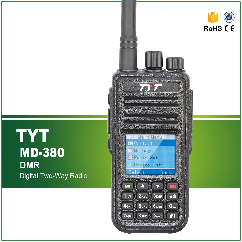 Оригинальный DMR цифровой TYT MD380 рация 1000 Каналы 400-480 мГц 2000 мАч батареи двухстороннее радио + кабель + программное обеспечение