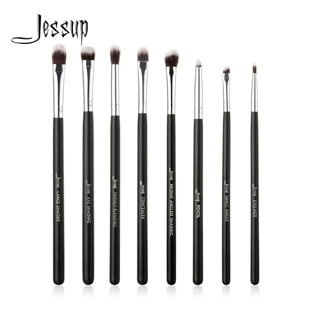 

Jessup Eye Makeup brushes brush Set blend shadow angled Eyeliner smoked bloom Black/silver 8pcs make up kit Cosmetics beauty