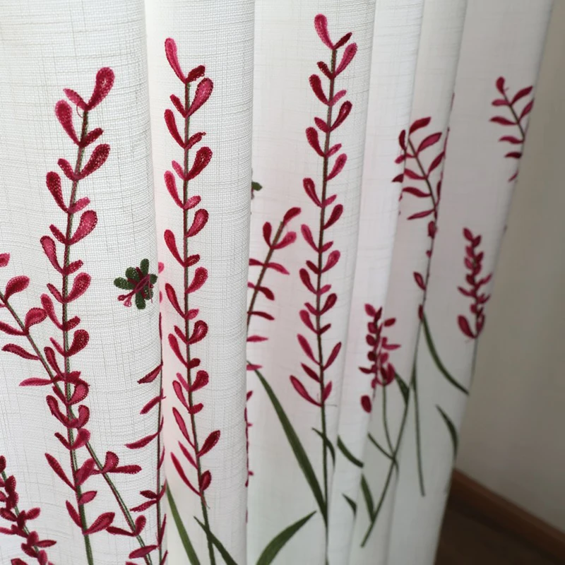 

Cotton Linen Embroidered Lavender Curtains for Living Room Tulle For Kitchen Windows Curtains for Bedroom Pastoral Style Home