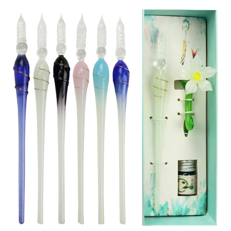 Hand blown glass dip pen crystal glass dip pen gift set vintage glass