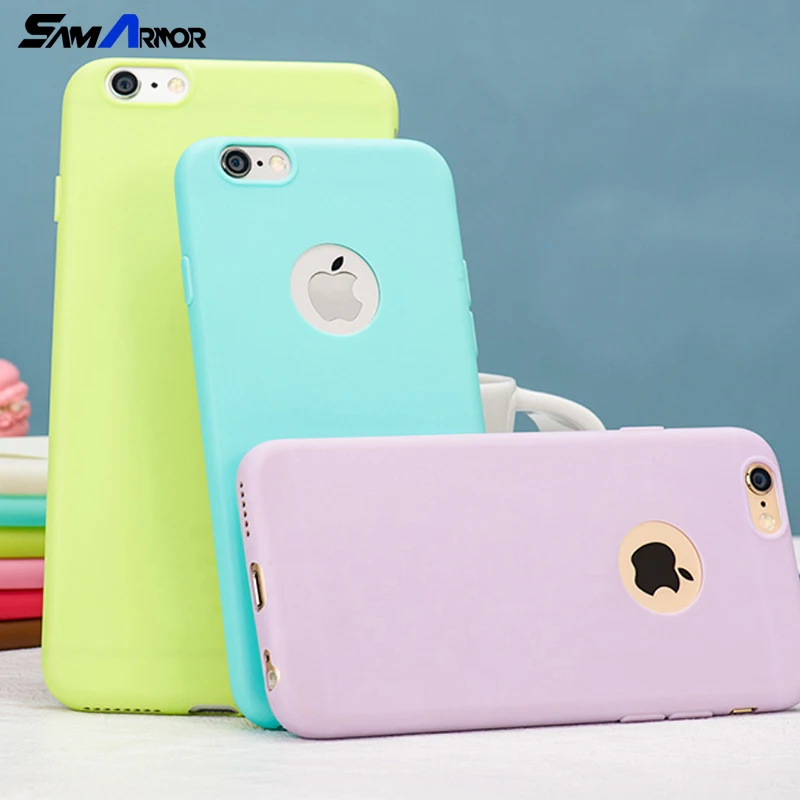 

With Logo Hole Candy Color Soft TPU Silicon Case for iphone XR XS Max X 8 6 6S 7 Plus Capa Fundas Ultra Thin Phone Cases Cover