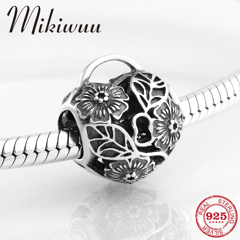 

925 Sterling Silver Sculpture Lotus leaf flower lock heart shape beads Jewelry making Fit Original Pandora Charm Bracelet