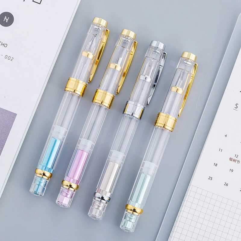 

Transparent Fountain Pen Wingsung F Nib 0.5mm Gold/Silver Clip Color Ink Pens for Handwriting School Office Supplies 1pc/lot