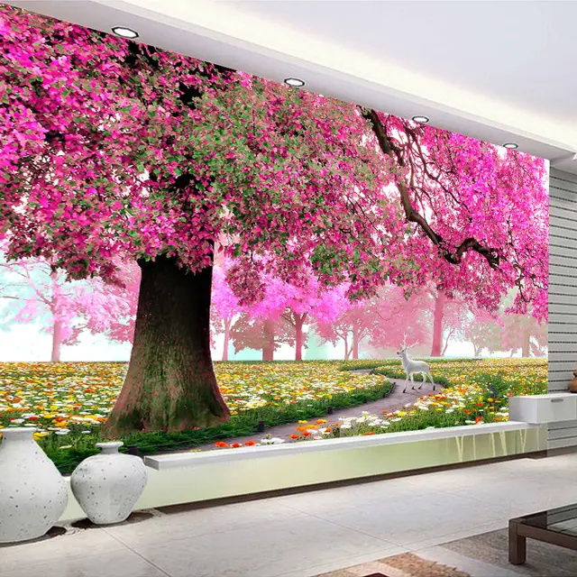 Custom Photo Wallpaper Wall Mural Painting Modern Romantic Cherry Tree Large Murals Wall Papers Home Decor Living Room Bedroom