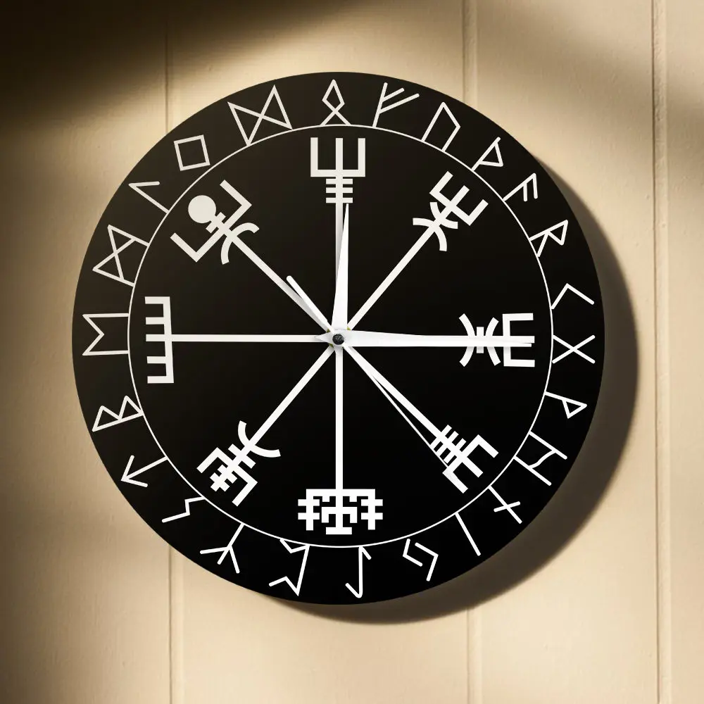 Viking Pagan Asatru Рунический компас настенные часы Vegvisir рунный круг Викинг норвежский мифологический простой современный часы руник трепет