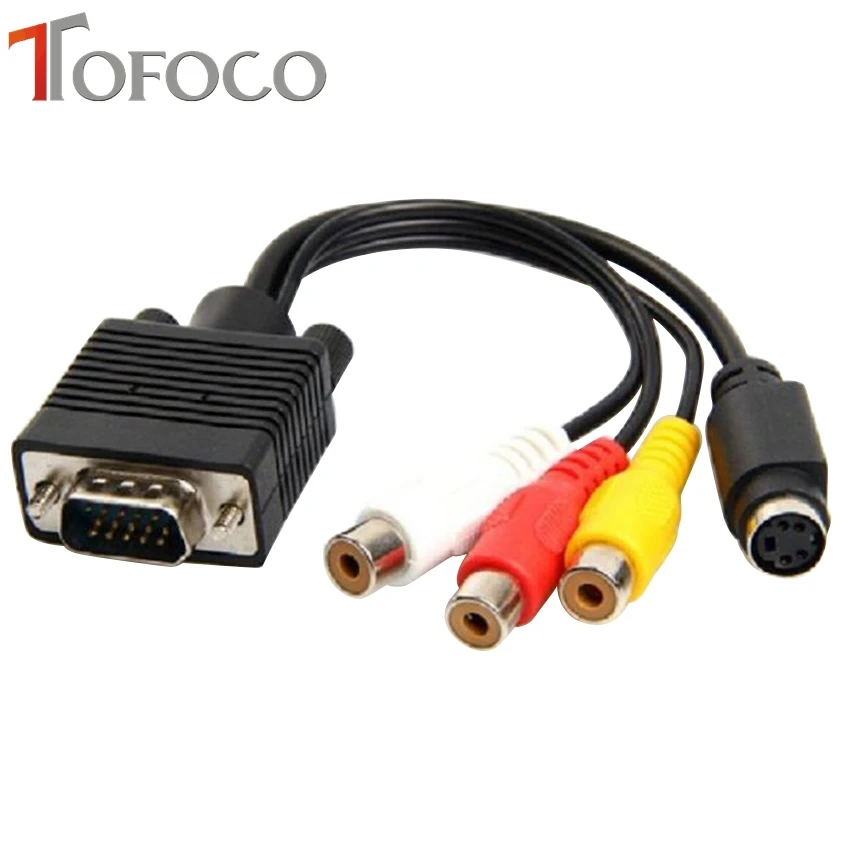 Композитный кабель-переходник TOFOCO VGA-S-Video 3 RCA AV TV Out для ПК/ноутбука Лидер продаж |