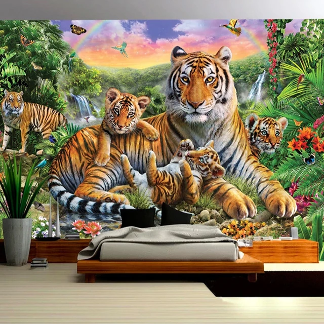 Papel de parede de foto personalizado Papéis de parede de tigre 3D mural  quarto sala de estar sofá TV pano de fundo 3D murais de parede rolo de  papel