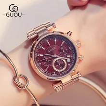 GUOU Watch Women Luxury Brand Rose gold Fashion Quartz Watches Multifunction waterproof Full steel Wristwatch relogio feminino GUOU Watch Women Luxury Brand Rose gold Fashion Quartz Watches Multifunction waterproof Full steel Wristwatch relogio feminino