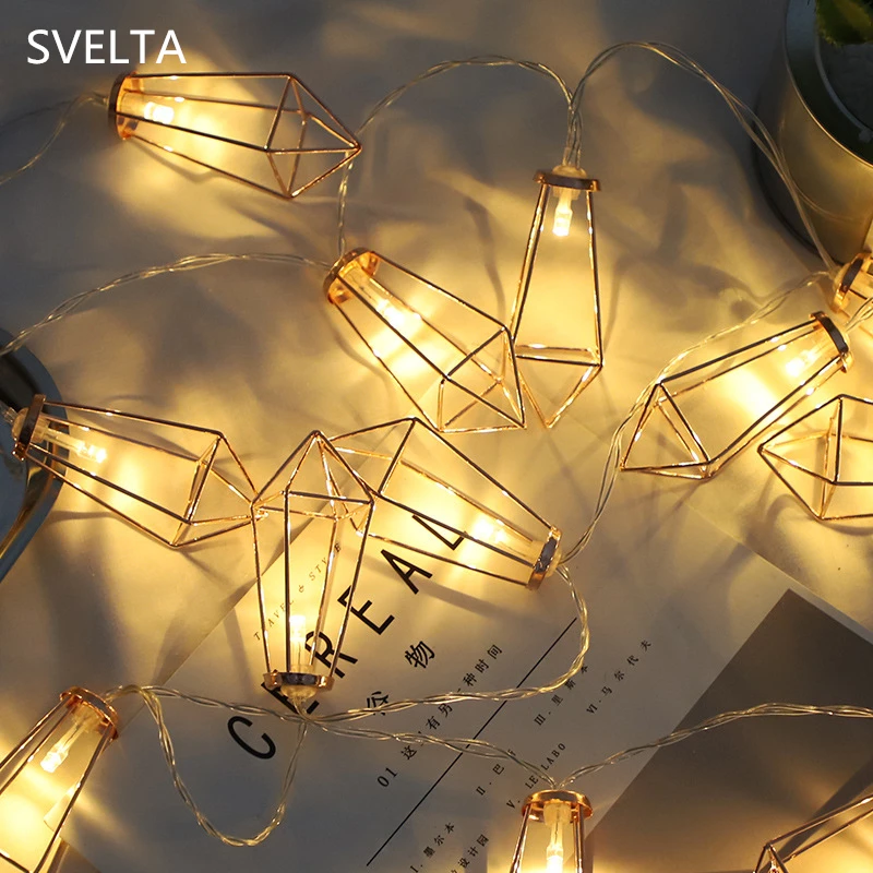 SVELTA Retro Iron Metal Diamond LED String Lights Garland Battery Powered Xmas Holiday Party Home Decoration LED Lantern light SVELTA Retro Iron Metal Diamond LED String Lights Garland Battery Powered Xmas Holiday Party Home Decoration LED Lantern light