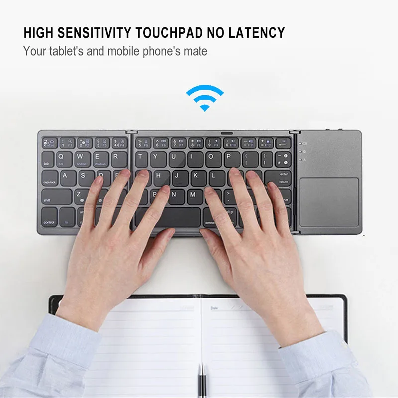 

Tri-Folding Wireless Bluetooth 3.0 Keyboard with touchpad Rechargeable Foldable for Mi 8 Mi8 Mobile Phone iPad Series