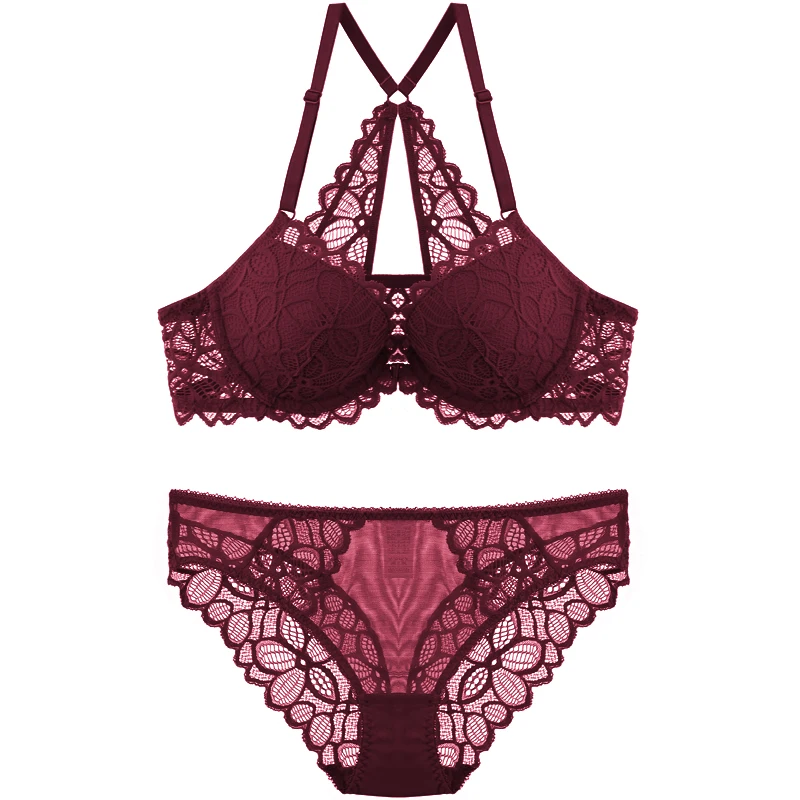 

sexy mousse Y-line straps push up front closure bra and panties sets women underwear floral lace new arrival