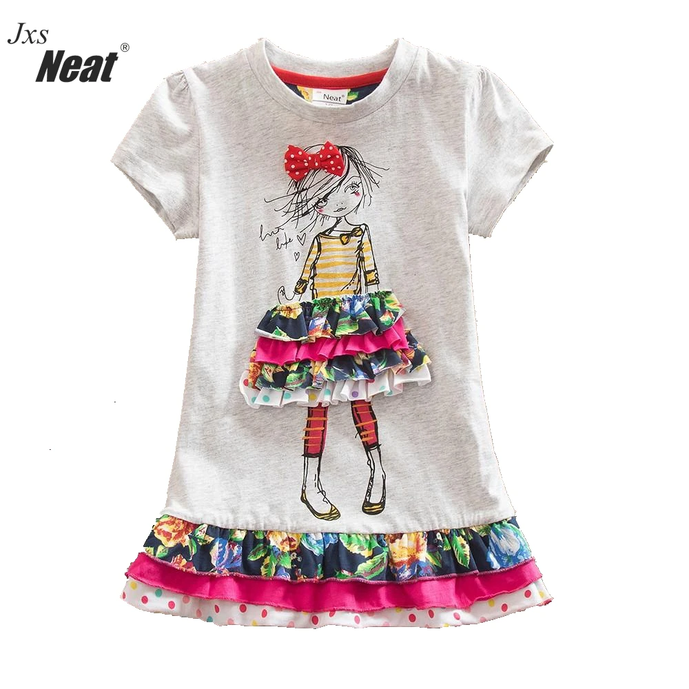 

2017 Retail BABY Girl Clothes short Sleeve Girls Dress Kids Clothing Princess party dresses printing children clothing SH3660