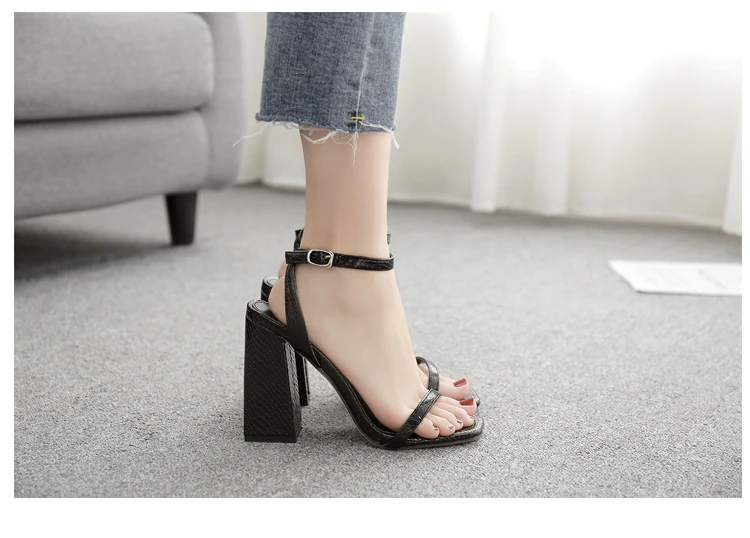 Aneikeh/ г. Новые летние модные сандалии с квадратным носком на высоком каблуке простая женская обувь черного цвета с ремешком и пряжкой