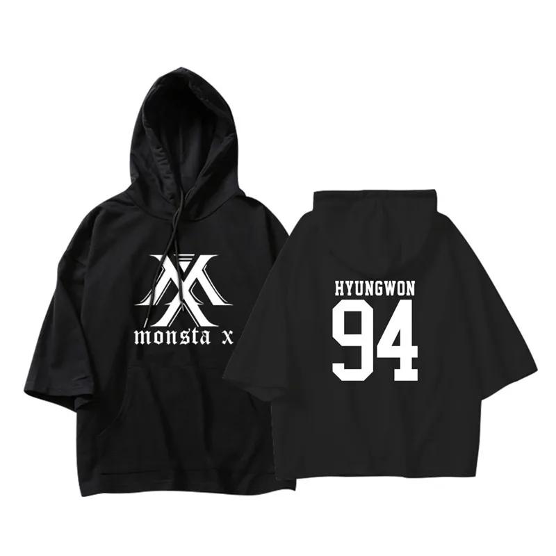 

KPOP Korean Hip Hop MONSTA X I.M WONHO MINHYUK Cotton Thin Three Quarter Hoodies Pullovers Hoode Sweatshirts Fans Clothes