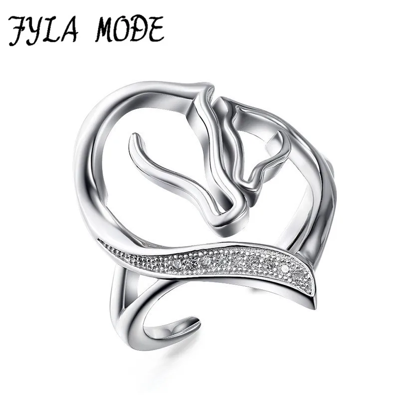 Fyla Mode Открытое кольцо с двойной головой лошади из настоящего серебра 925 пробы