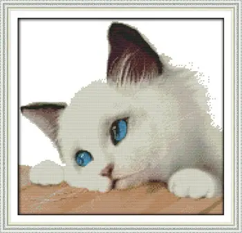 

Chinese Cross Stitch Kits Needlework Blue white cat Animal DMC Counted for Embroidery Knitting Needles Crafts Home Decoration