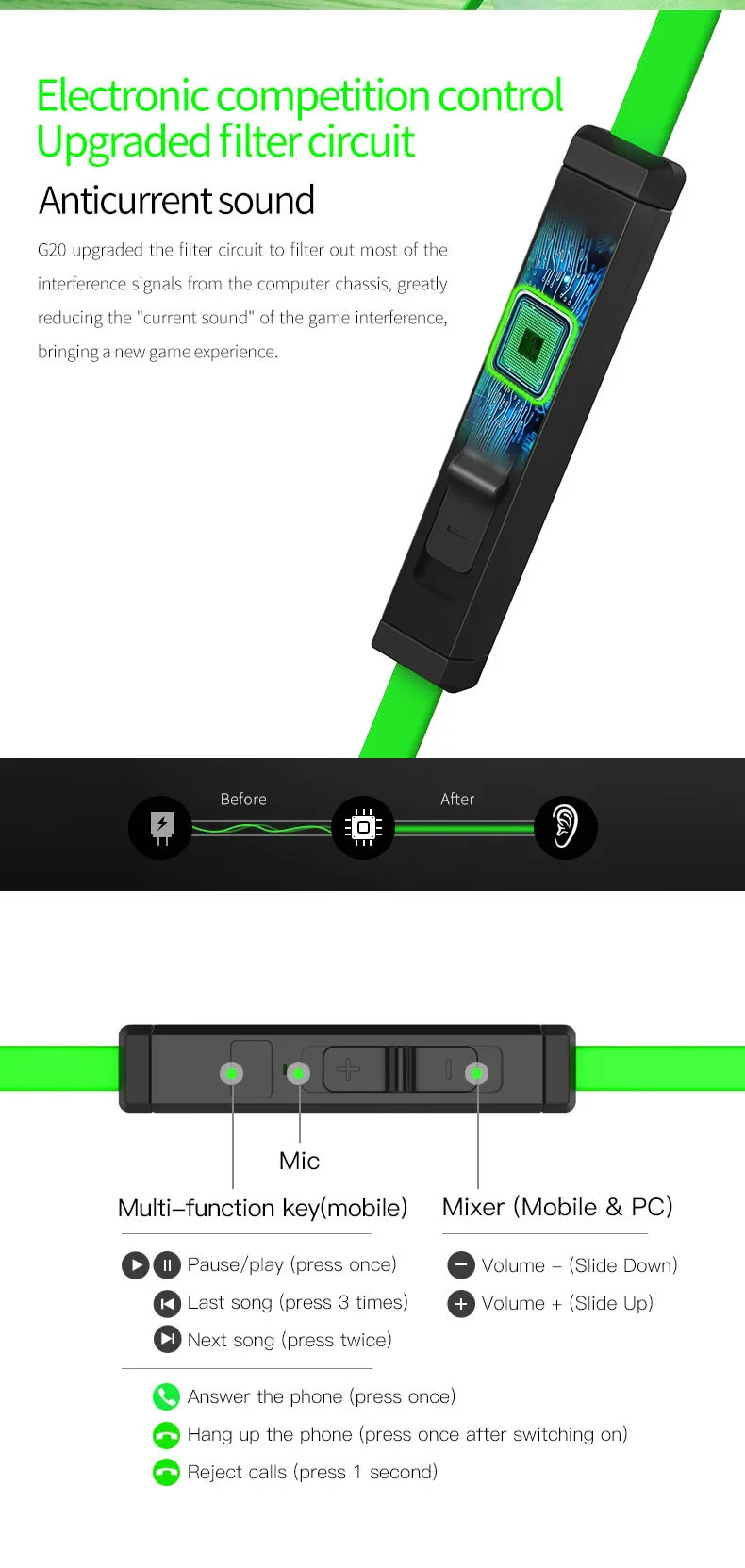 Hammerhead g20 fone de ouvido com microfone