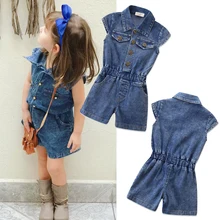 Girls Denim Shorts Blue Jean Overalls Sleeveless Rompers Summer Children's Clothing Newborn Baby Girl Jumpsuit Clothes 2-6Y