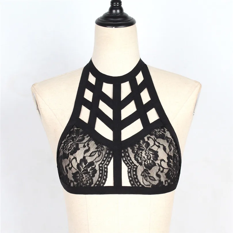 Translucent Bandage Lace Cross Belt Hollow Bra Sexy Lingerie Bra Intimates Ladies Underwear Lace Bra Wire Free Bra 30MR806