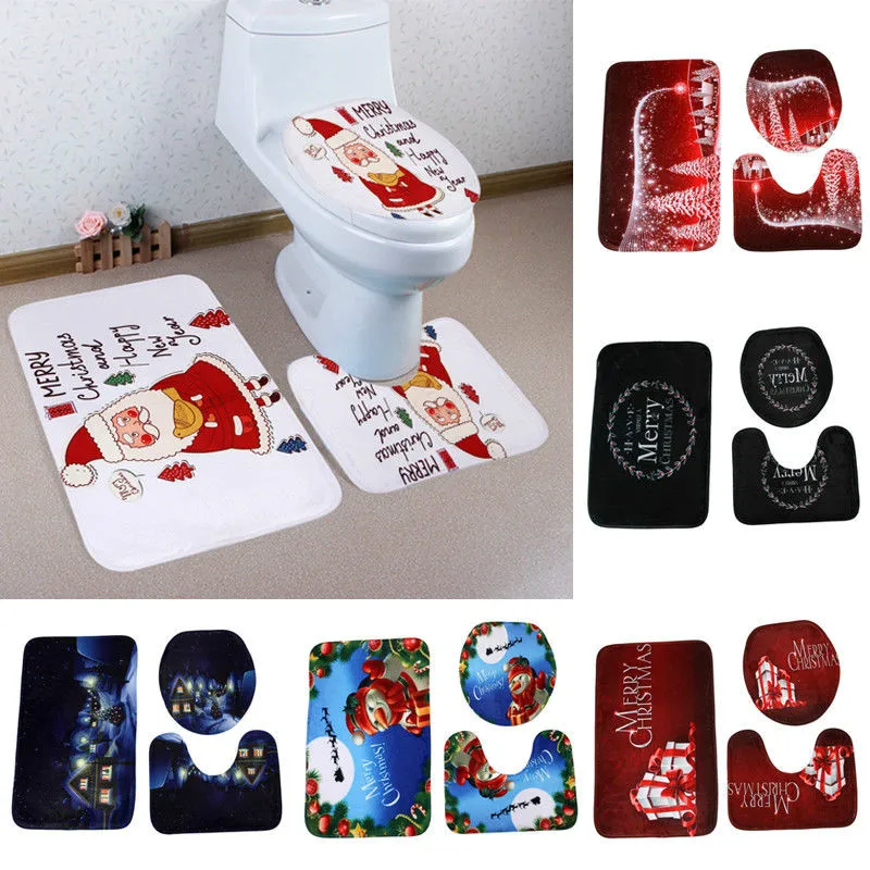 

3pcs/set Christmas Bathroom Toilet Seat Cover Rug Mat Christmas WC Decorations Novelty Design Cartoon Toilet Seat Cover