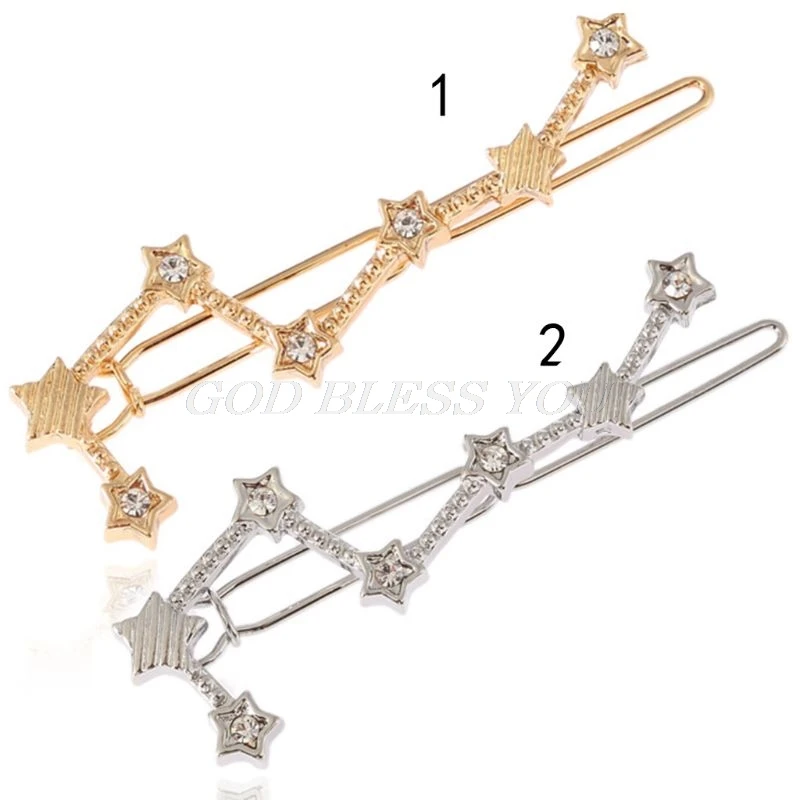 Креативная Большая Медведица в форме одного слова Bobby Pins для женщин девушек боковая челка заколки для волос Металлические Блестящие Стразы элегантная шпилька для волос