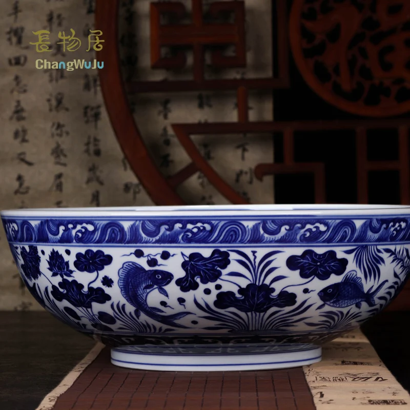 Changwuju в Цзиндэчжэнь Handemade синий и белый фарфор умывальника как украшение дома