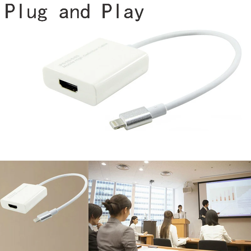 imágenes para Plug and Play Cable Adaptador de Reparto De Teléfono de Audio y Vídeo a HDMI HD TV Proyector para el iphone 7 6 S 6 Más 5 5S SE Para el ipad Pro Aire Mini imágenes para Plug and Play Cable Adaptador de Reparto De Teléfono de Audio y Vídeo a HDMI HD TV Proyector para el iphone 7 6 S 6 Más 5 5S SE Para el ipad Pro Aire Mini