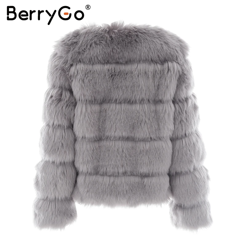 BerryGo пушистое пальто с искусственным мехом женское короткое меховое пальто с искусственным мехом зимняя верхняя одежда розовое пальто 2017