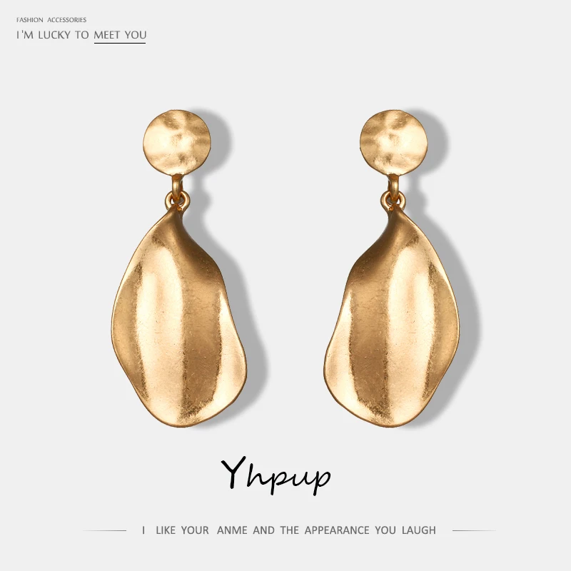 Yhpup Brand Irregular Big Leaf Leaves Golden Zinc Alloy Earrings Statement Charm Party Brincos Bijoux | Украшения и аксессуары