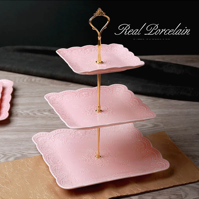 

Modern Style Elegant Engraving Bone China Dessert & Fruit Plates Stand (3 Layers) for Wedding Party / Buffet