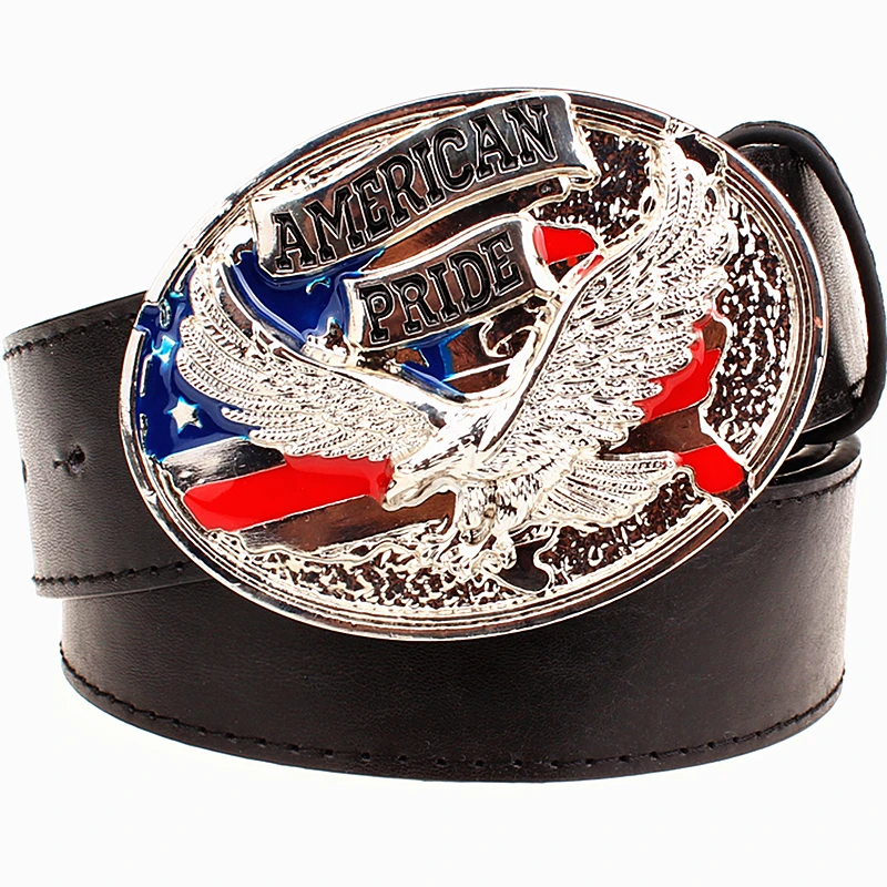 Fashion men's leather belt bald eagle pattern American pride male belt
