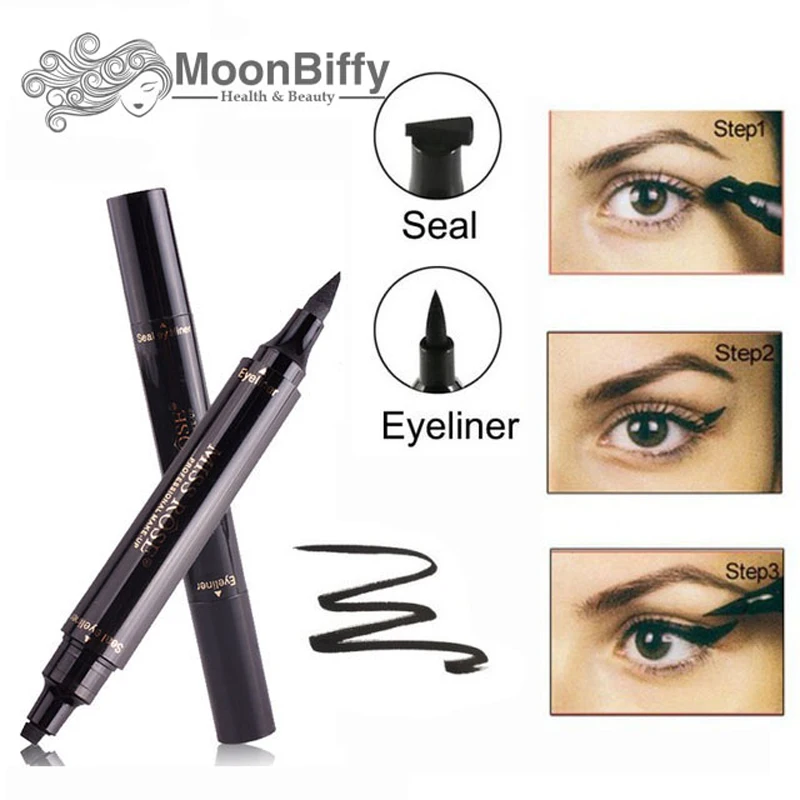 

MOONBIFFY Makeup Liquid Rose Eyeliner Pencil maquiagem Quick Dry Waterproof wing Eye Liner With Miss Stamp Eye Pencil