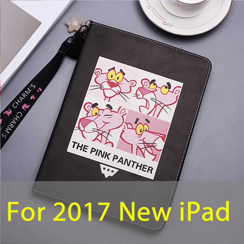 Black For iPad 2017 Чехол для iPad Air 2 1 iPad 2/3/4 Mini 4 3 2 1 Pro 9," Розовая пантера чехол с ремешком умный Авто Пробуждение сна - Цвет: Black For iPad 2017