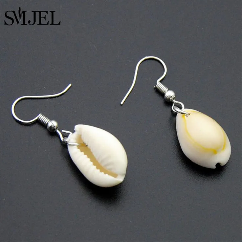 SMJEL Natural Shell Earrings Metal Shell Cowrie Statement Earrings Summer Beach Jewelry bijoux