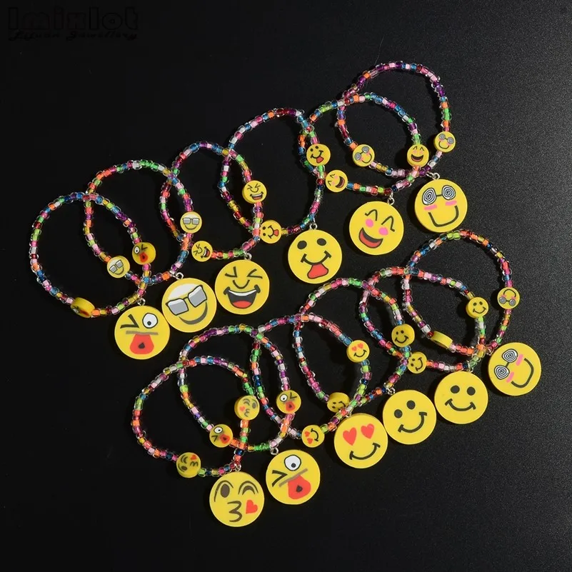 

10Pcs Kids Girls Emoji Polymer Clay Bracelets Children Wristbands Emoticon Design Wholesale Birthday Party Jewelry Gift