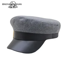 Новинка, женские черные шерстяные военные кепки, модная гладкая шляпа, женская мужская осенне-зимняя теплая утепленная кепка газетчика из искусственной кожи
