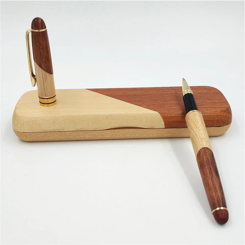 

With Box Eco-friendly School Pen Set Writing Stationery Craft Gift Patchwork Wooden Holder Business Desk Decoration Hand-made