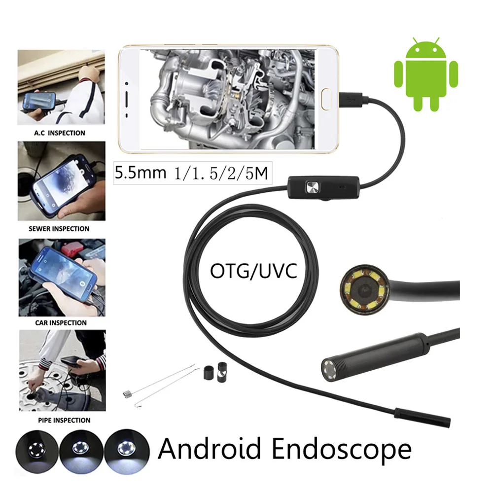 Мини-эндоскоп 5,5 мм, Micro-USB HD Камера осмотра борескопов для Android Phone/PC/1 M/2 M/3,5 M/5 M