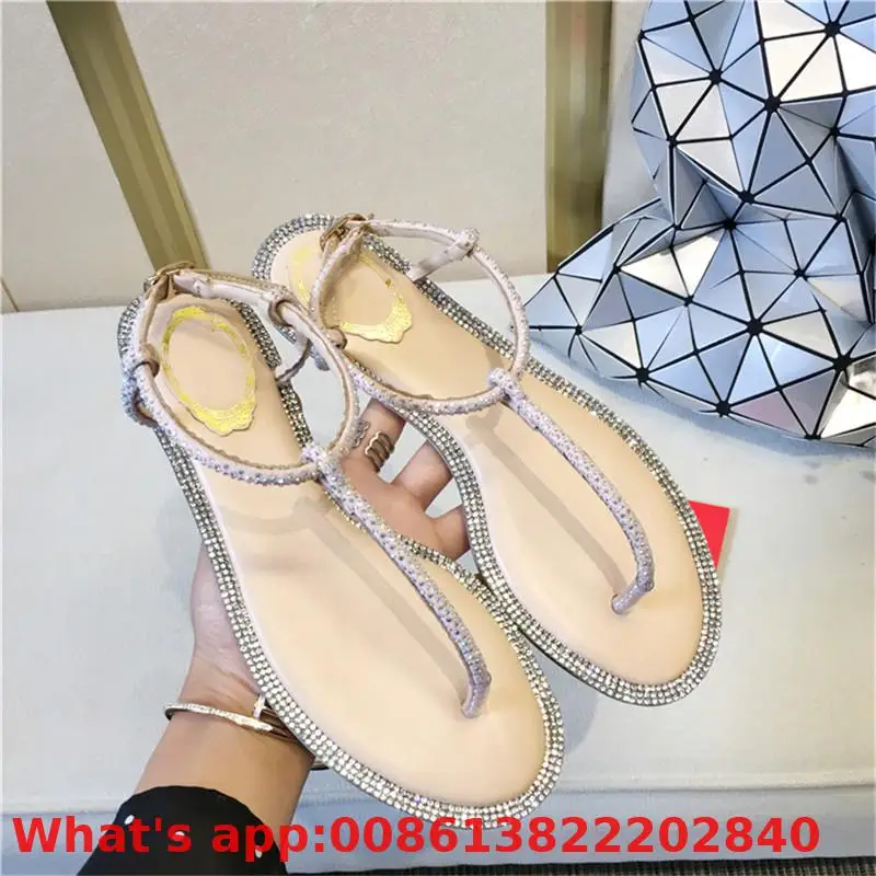 Excellent Luxury Crystal Women Shoes Sandals Summer Flip Flops Flats Fashion Cross Strap Flat Sandals Gladiator Shoes 1